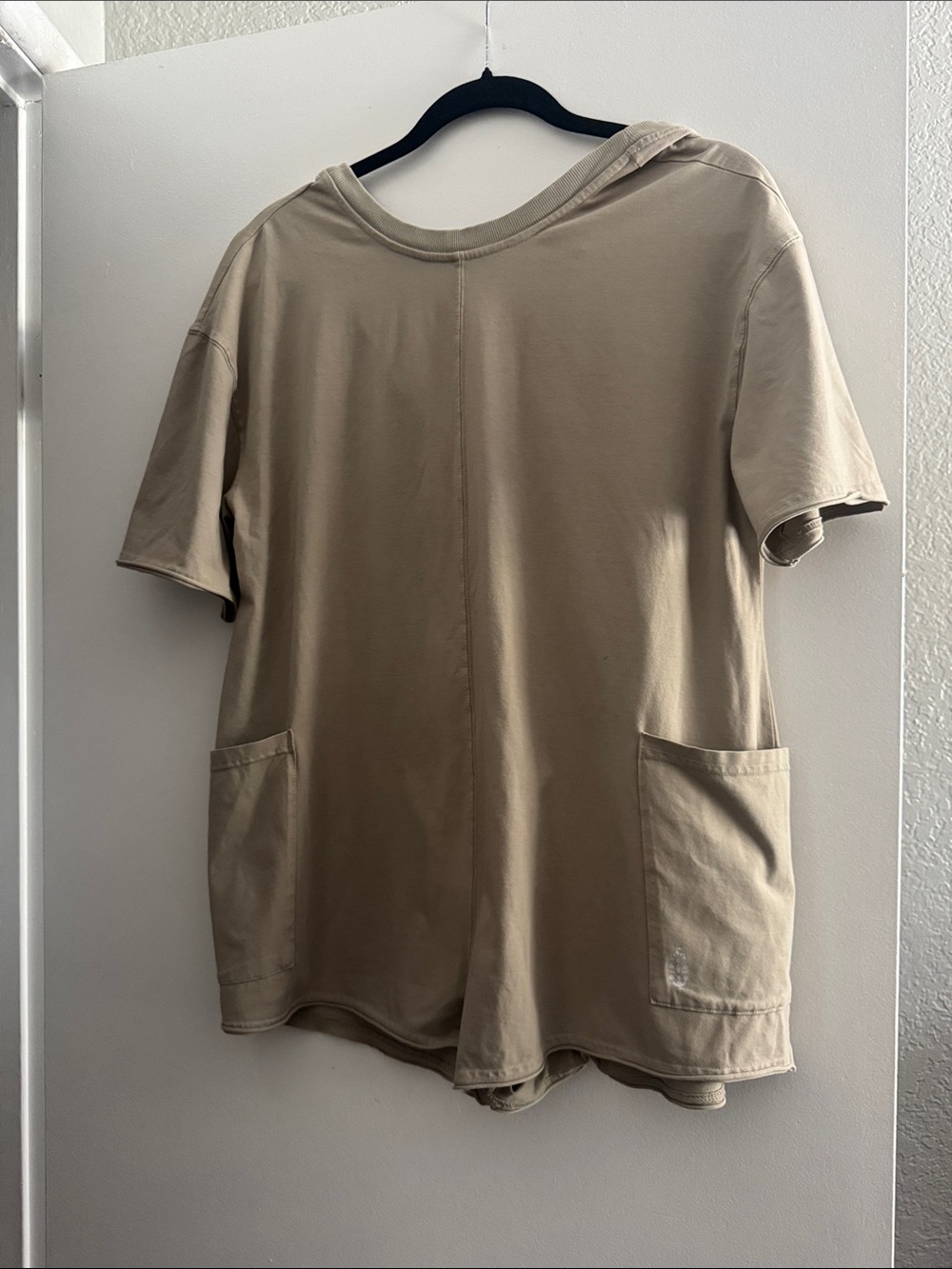 Free People Beige Short-Sleeve Romper with Pockets